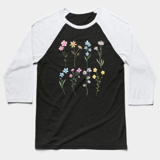 Watercolor Wildflowers, Boho Floral, Nature Lover Baseball T-Shirt